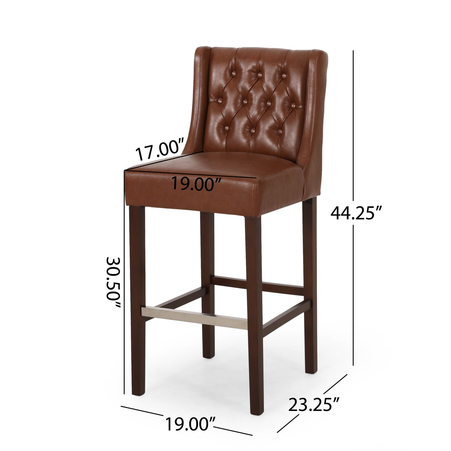 Solstara - Upholstered Leather Dining Barstool With Button Tufted And Wing Back - Light Brown