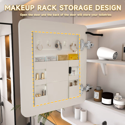 Aluminium Medicine Cabinet Mirror With 3 Colors LED Light And Defogging Function - White