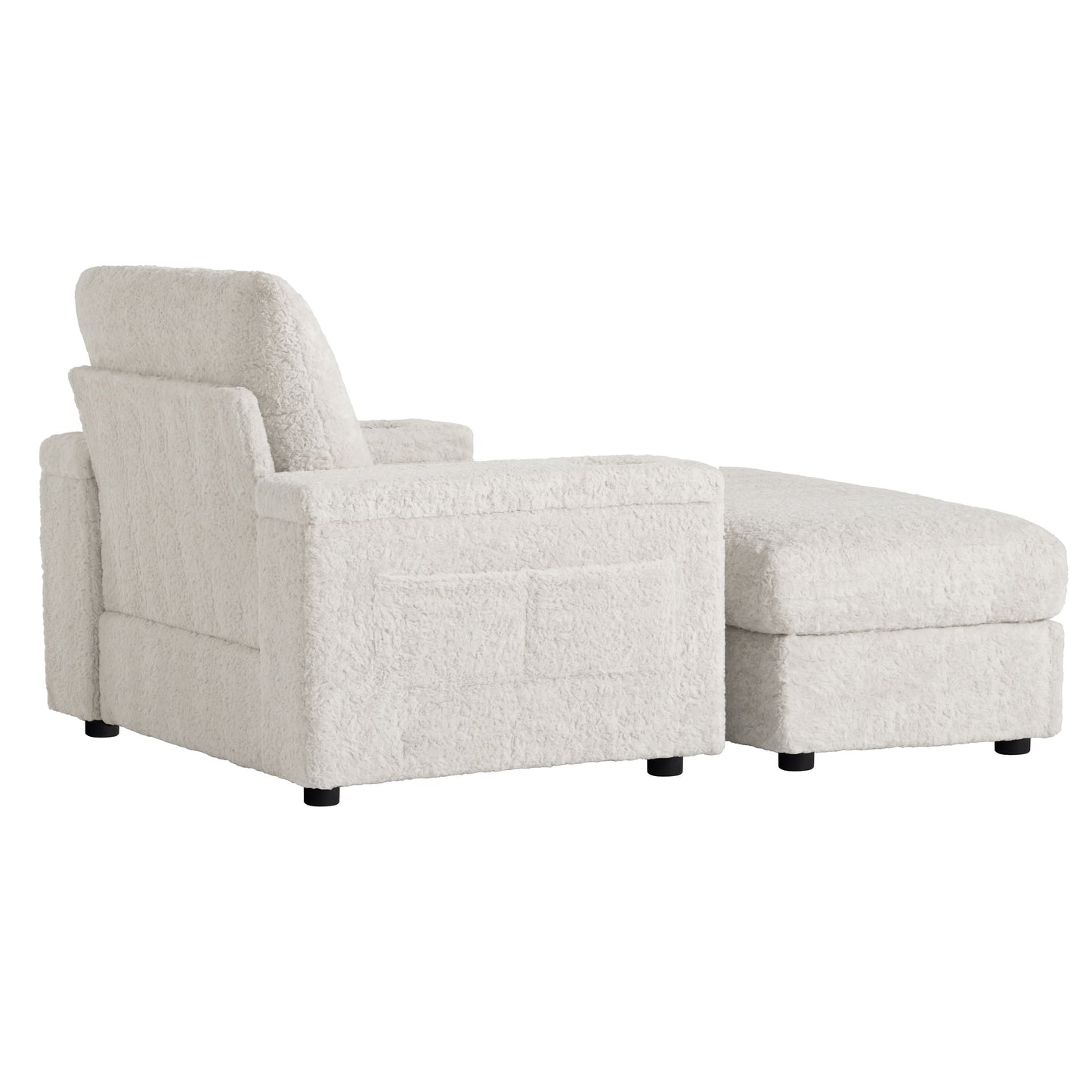 Oversized Chaise Lounge Indoor Rabbit Fur Sofa Bed With Storage Ottoman And Armrests Cup Holders With Deep Seat - Beige
