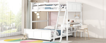 Full Over Full Bunk Bed With Desk - White