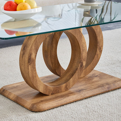 Modern Style Glass Top Coffee Table With Base Suitable For Living Rooms And Lounge Areas - Natural Wood
