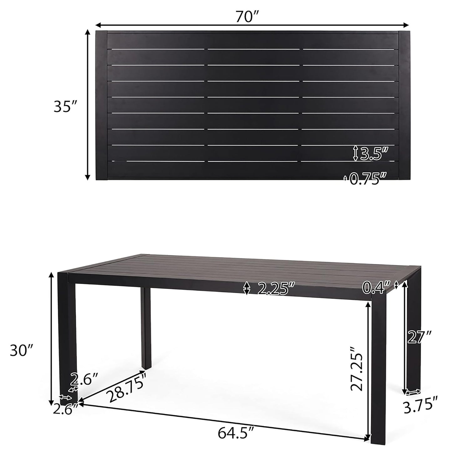 Modern Metal And Polypropylene 7 Piece Outdoor Dining Set With Stackable Chairs - Black