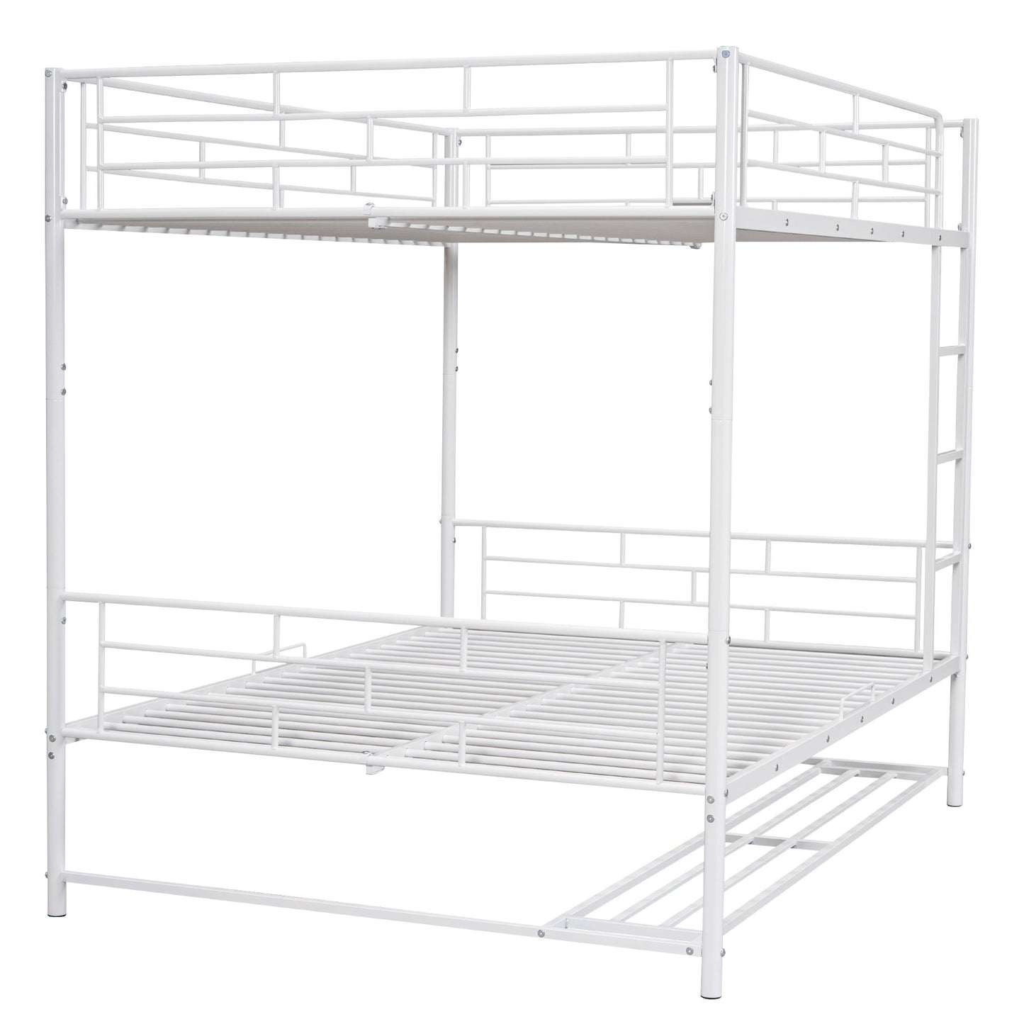 Full Over Full Bunk Bed With Shelf And Guardrails - White
