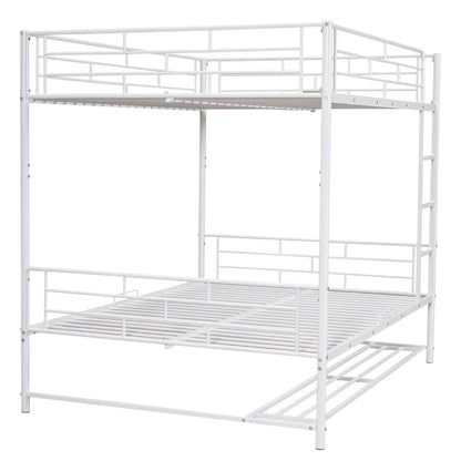 Full Over Full Bunk Bed With Shelf And Guardrails - White
