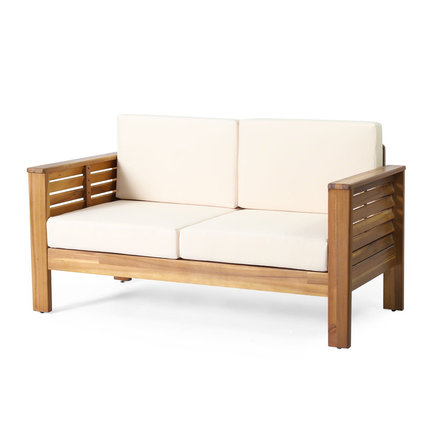 Acacia Wood Loveseat And Coffee Table Set With Cushions - Brown