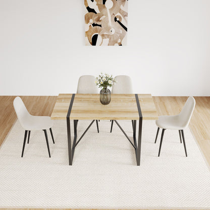 Modern Dining Chairs (Set of 4) With Linen Fabric Upholstered Seat, Spoon Shape Design - Black / Beige