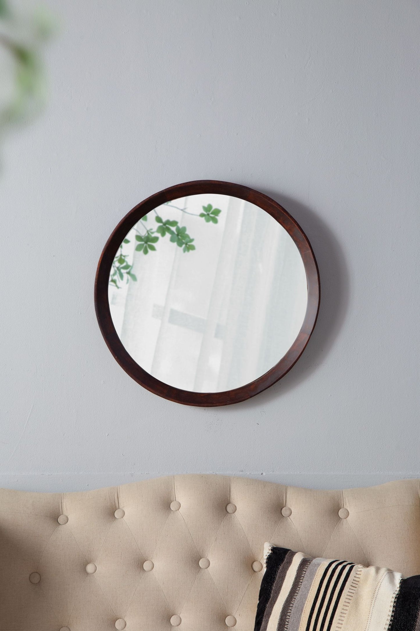 Transitional Decor Style Mango Wood Wall Mirror Wall Decor With Frame Of Solid Mango Wood For Bathroom, Entryway Console Lean Against Wall - Dark Brown