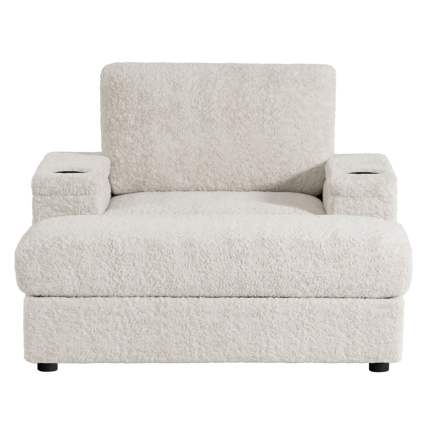 Oversized Chaise Lounge Indoor Rabbit Fur Sofa Bed With Storage Ottoman And Armrests Cup Holders With Deep Seat - Beige