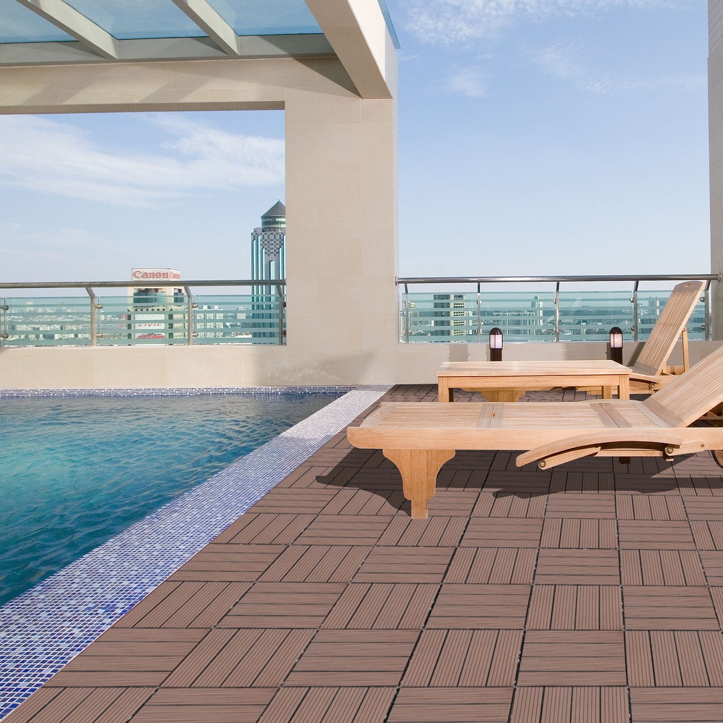 Wood Plastic Composite Deck Tiles (Set of 20), Sustainable Composite Decking Resist Rust, Water, Weather, Easy To Diy & Maintain, Ideal For Patios, Balconies, Rooftops - Coffee