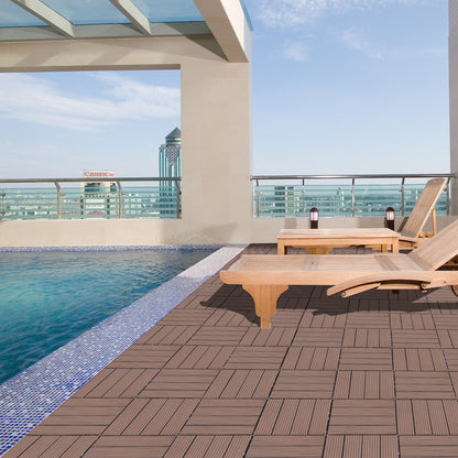 Wood Plastic Composite Deck Tiles (Set of 20), Sustainable Composite Decking Resist Rust, Water, Weather, Easy To Diy & Maintain, Ideal For Patios, Balconies, Rooftops - Coffee