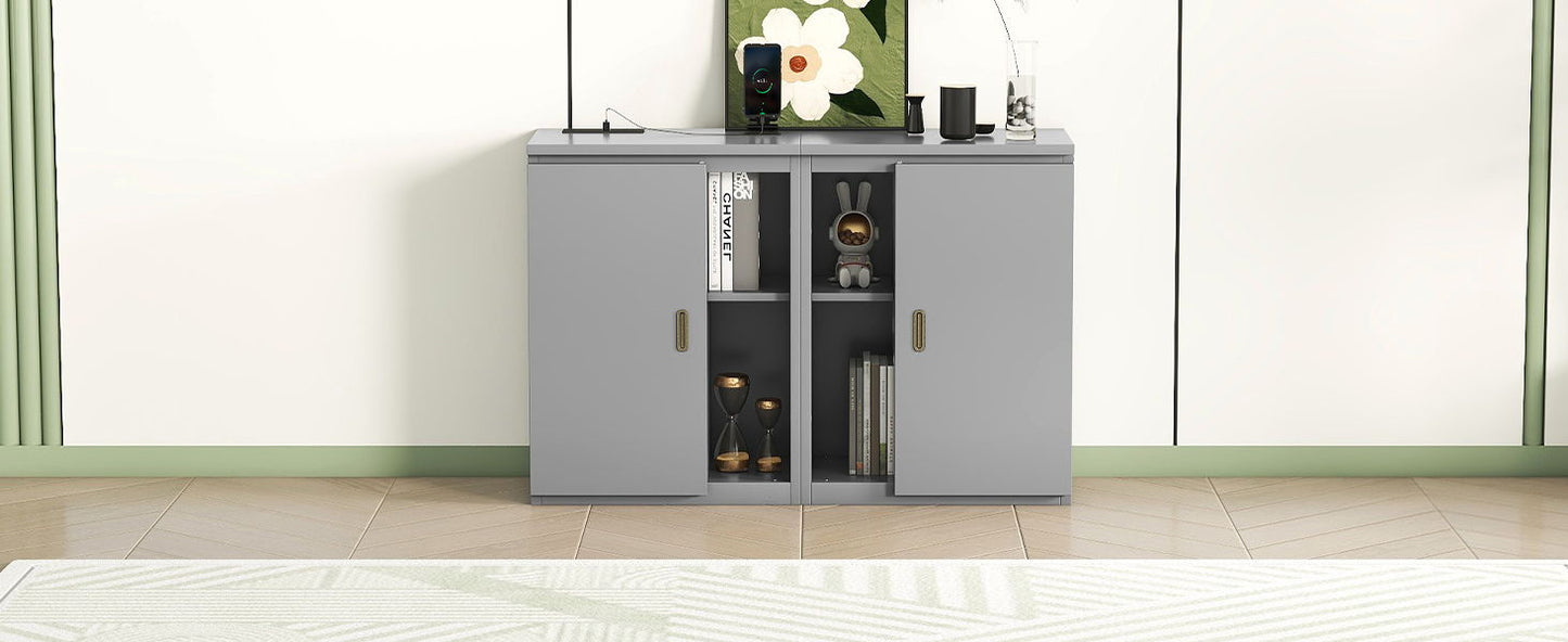 Queen Size Murphy Bed With Shelves, Cabinets And USB Ports - Gray