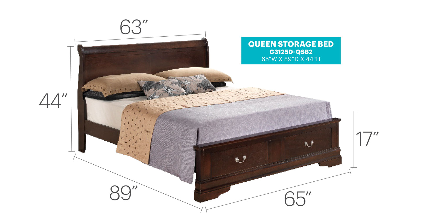 Louis Phillipe - Queen Panel Storage Bed - Cappuccino