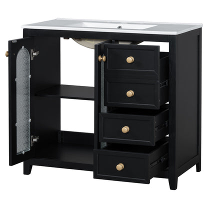 Bathroom Vanity With Two Soft Close Doors, Adjustable Shelves And Three Drawers - Black