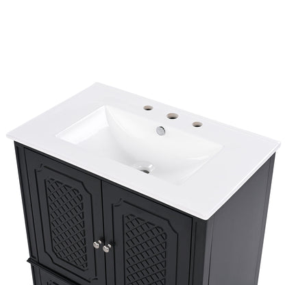 Vintage Style 30" Bathroom Vanity With Sink, Multi Functional Storage, Soft Closing Door - Black