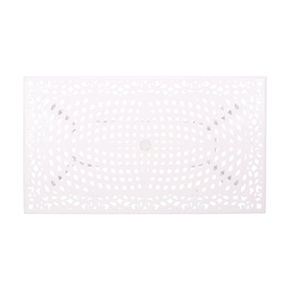 Celestine - Outdoor Cast Aluminum Dining Table With Floral Lattice Design And Umbrella Holder - White