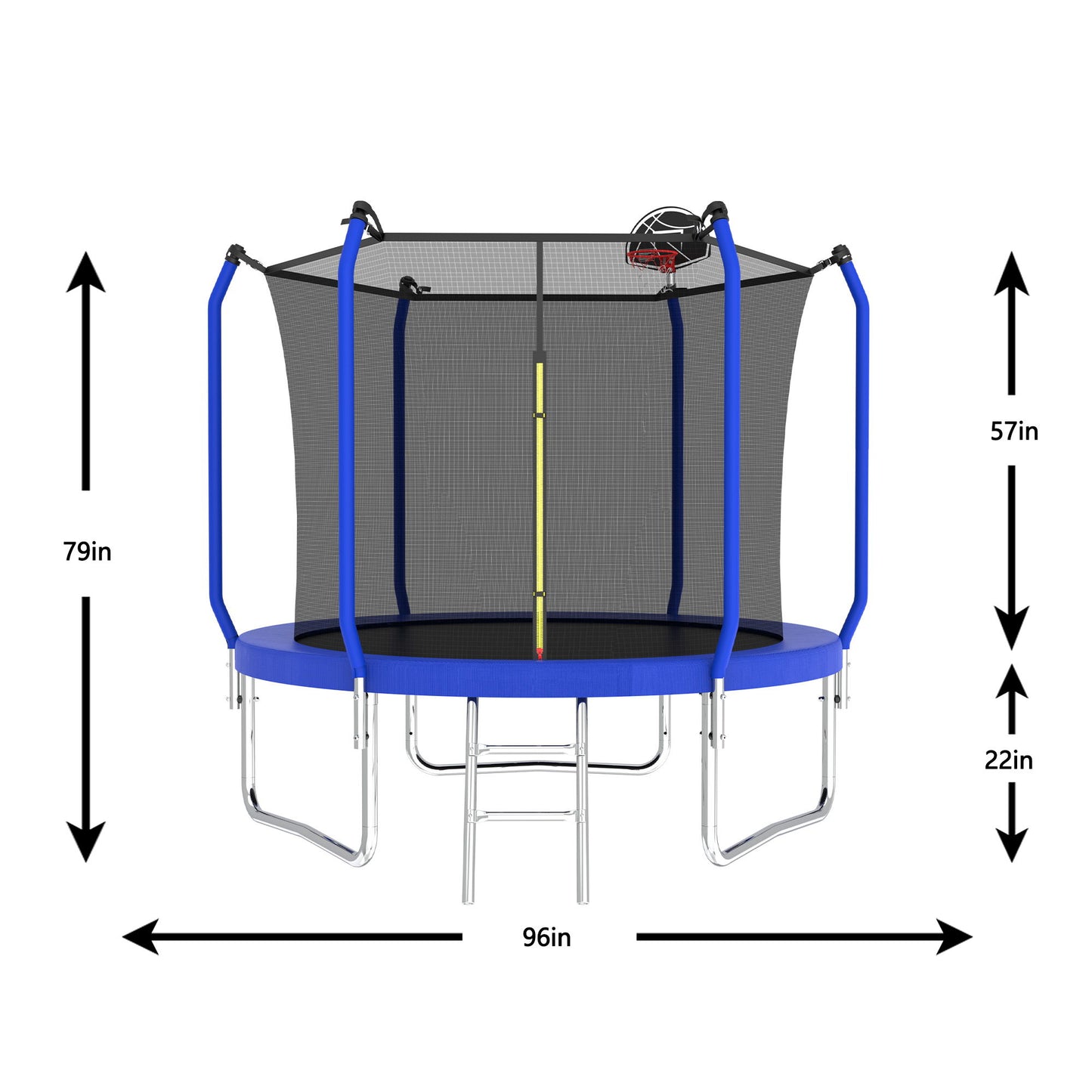 8Ft Trampoline With Basketball Hoop, Astm Approved Reinforced Type Outdoor Trampoline With Enclosure Net - Blue