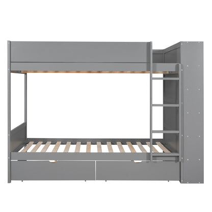 Full Over Full Bunk Bed With 2 Drawers And Multi-Layer Cabinet - Gray