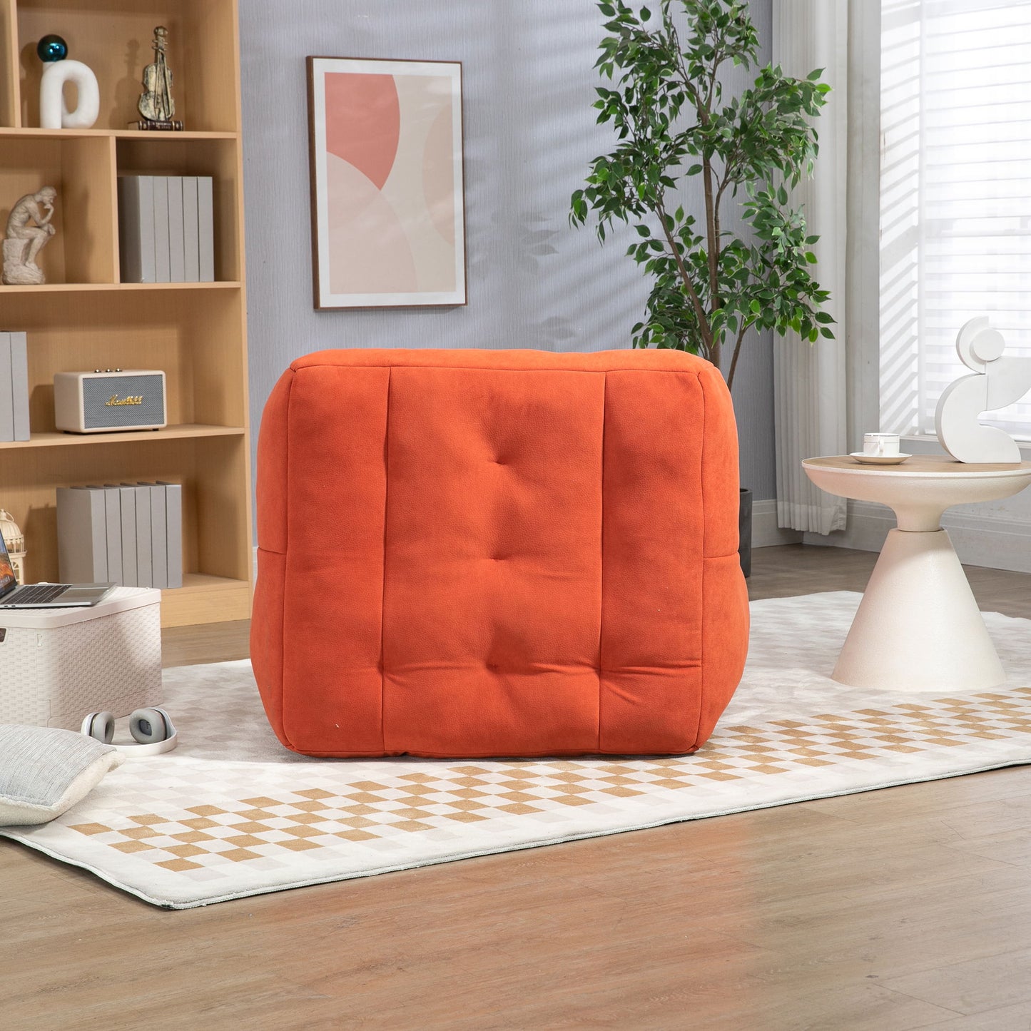Fluffy Bean Bag Chair, Comfortable Bean Bag For Adults And Children, Super Soft Lazy Sofa Chair With Memory Foam And Ottoman, Indoor Modern Focus Bean Bag Chair For Living Room, Bedroom, Apartment - Red