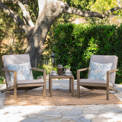 Celestaria - 3 Piece Outdoor Chat Set With Adirondack Chairs, Cushions And Side Table - Gray