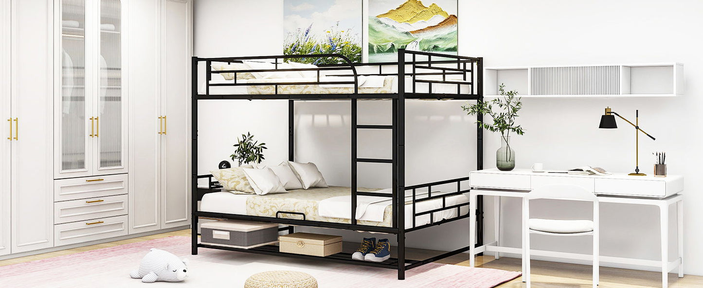 Full Over Full Bunk Bed With Shelf And Guardrails - Black