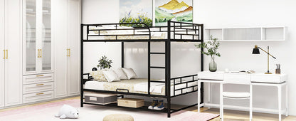 Full Over Full Bunk Bed With Shelf And Guardrails - Black