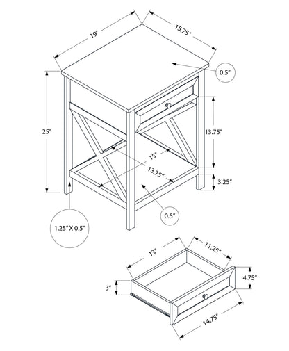Accent End Table, 2 Tier, Storage Drawer, Transitional - White