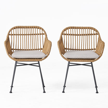 Outdoor Rattan Accent Chair With Metal Legs - Beige