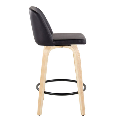 Toriano - Contemporary Modern Fixed Height Counter Stool With Swivel With Round Footrest (Set of 2) - Natural / Black