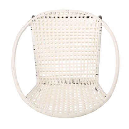 Outdoor Faux Rattan Wicker Chair With Iron Frame (Set of 2) - White / Black