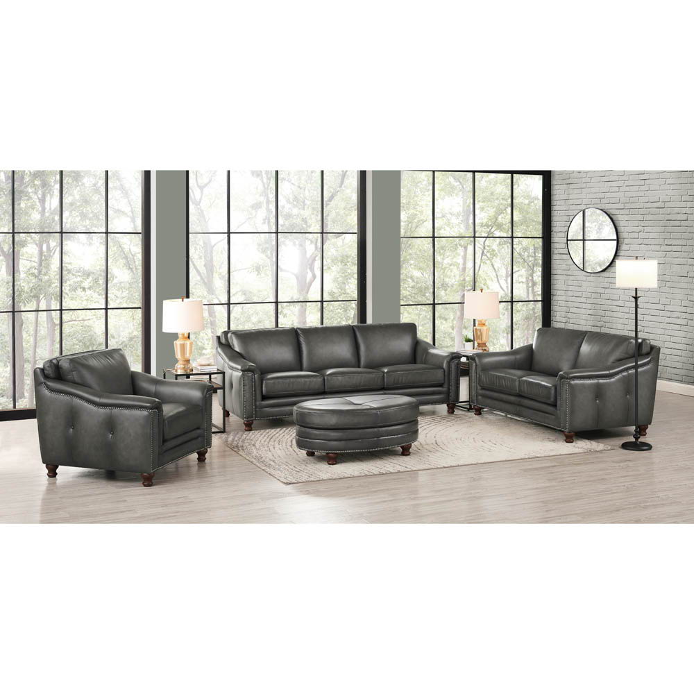 Belfast-Top Grain Leather Loveseat - Gun Ash