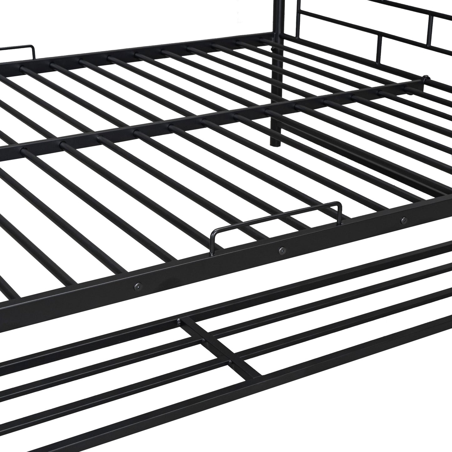 Full Over Full Bunk Bed With Shelf And Guardrails - Black