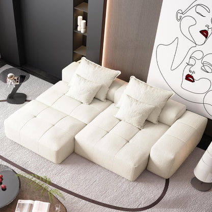Modern Oversized Modular Sectional Sofa With Ottoman, Seat, Chaise Lounge And Armrest, Sparkling Chenille Fabric Soft Cushion Sofa With 4 Pillows, 4 Pieces Diy Combination Tufted Sofa, No Assembly Required - Beige