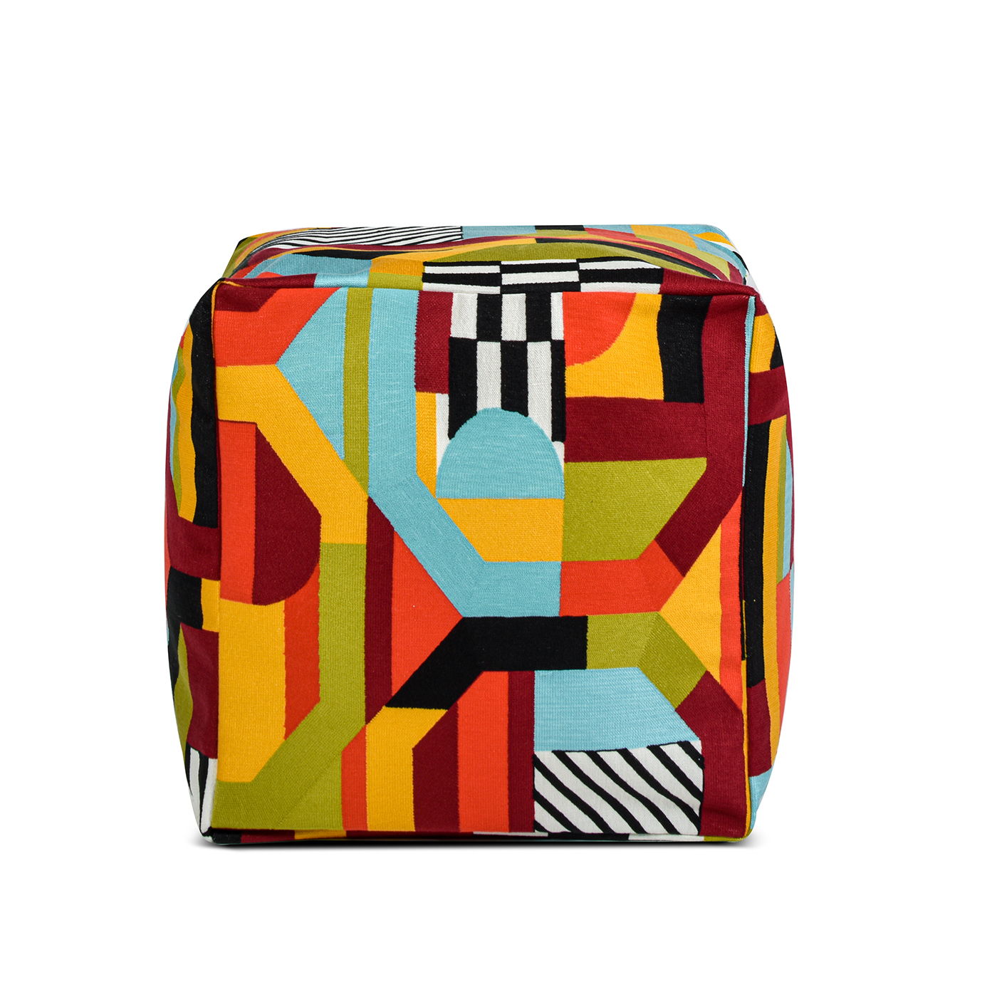 Pouf Luxury Oversized Bean Bag Cube Ottoman - Colorpop Multicolored Embroidery