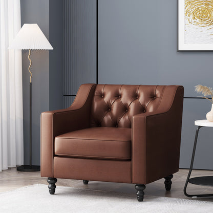 Contemporary Club Chair With Button Tufting And Birch Wood Legs - Dark Brown