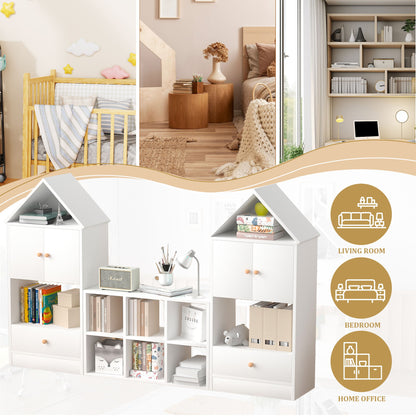 Versatile Children's Bookshelf With House-Shaped Design Multifunctional Storage - White