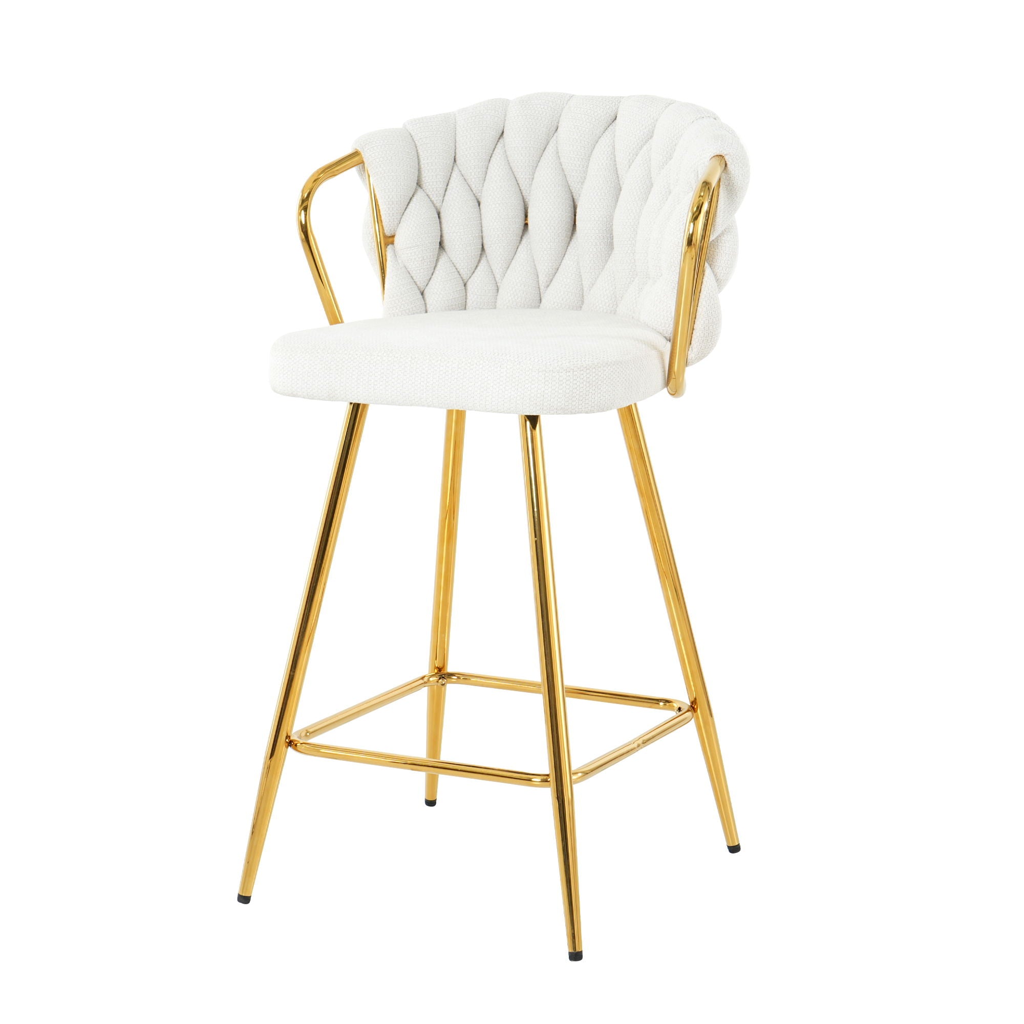Modern Design High Stool With Gold Plated Legs Linen Bar Chair For Kitchen Dining And Cafe (Set of 2) - White