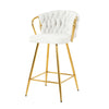 Modern Design High Stool With Gold Plated Legs Linen Bar Chair For Kitchen Dining And Cafe (Set of 2) - White