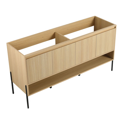 Modern Freestanding Bathroom Vanity With 4 Soft Close Cabinet Doors - Oak