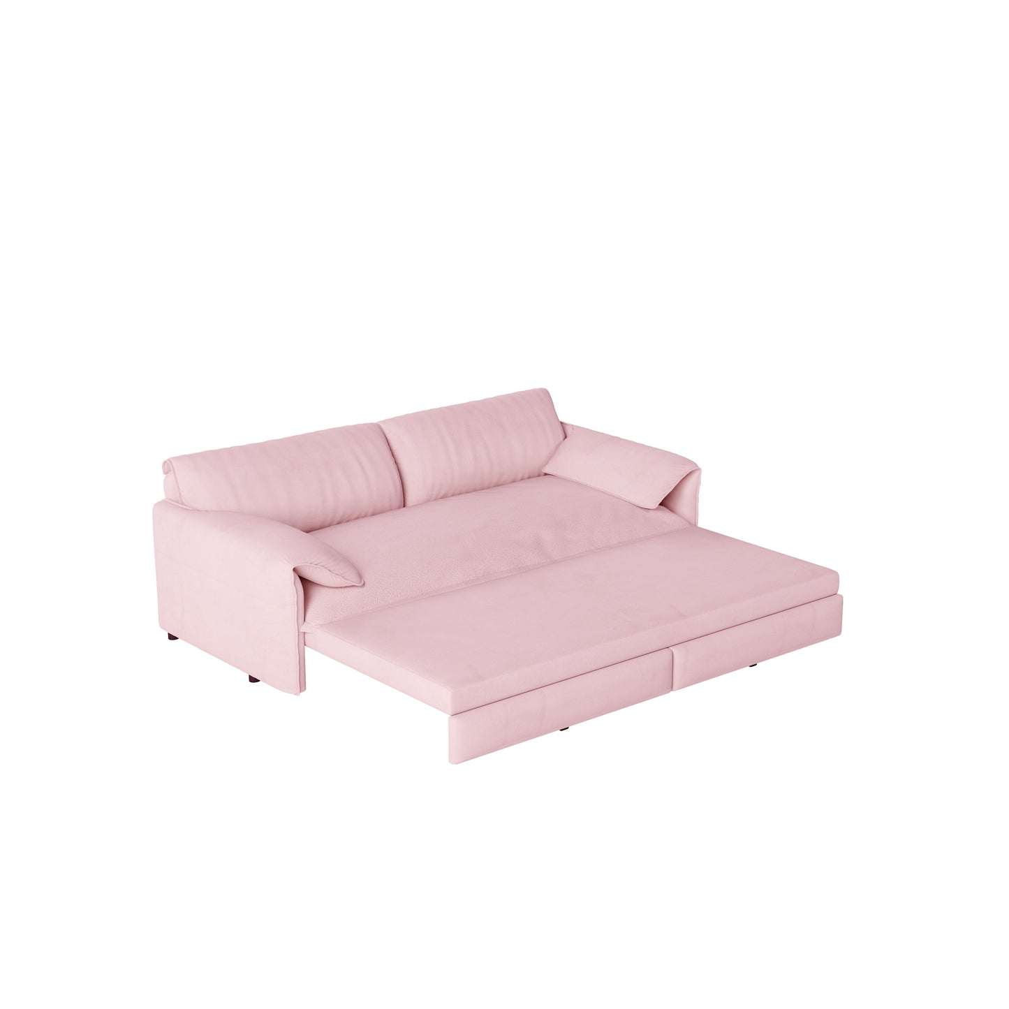 Queen Pull Out Sofa Bed, 3 In 1 Convertible Sleeper Sofa With Side Storage Multifunctional Velvet Loveseat Bed For Living Room - Pink