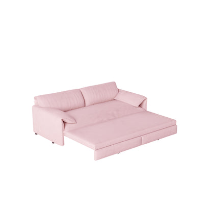 Queen Pull Out Sofa Bed, 3 In 1 Convertible Sleeper Sofa With Side Storage Multifunctional Velvet Loveseat Bed For Living Room - Pink