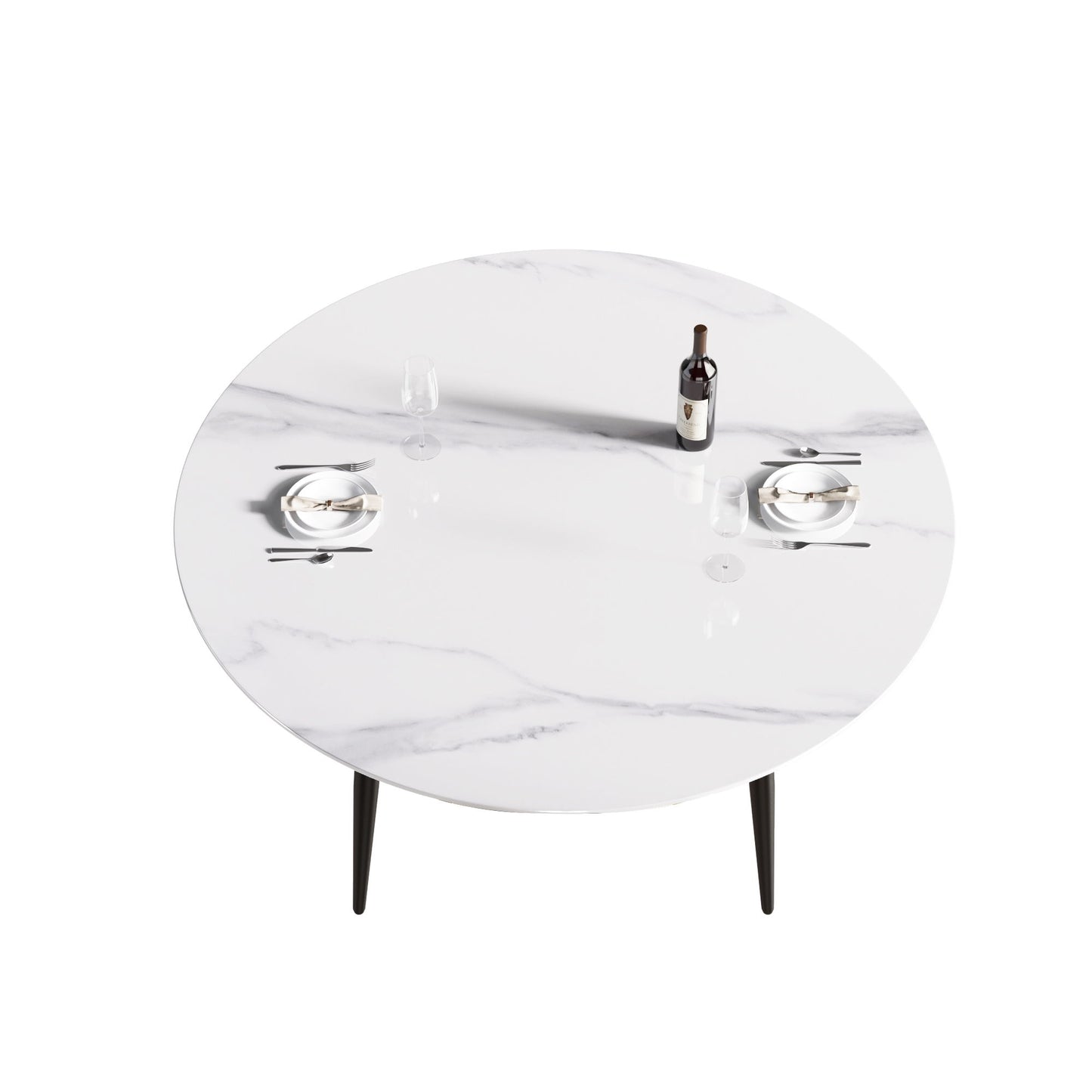 59.05" Modern Man-Made Stone Round Metal Dining Table-Position For 6 People - White / Black