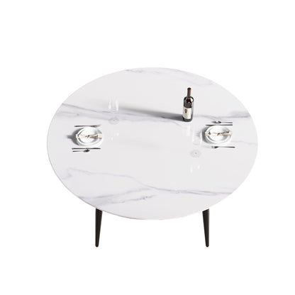 59.05" Modern Man-Made Stone Round Metal Dining Table-Position For 6 People - White / Black