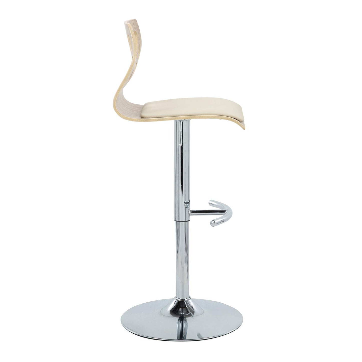 Folia - Mid-Century Modern Adjustable Barstool With Swivel With Rounded T Footrest (Set of 2) - Chrome / Zebra / Cream