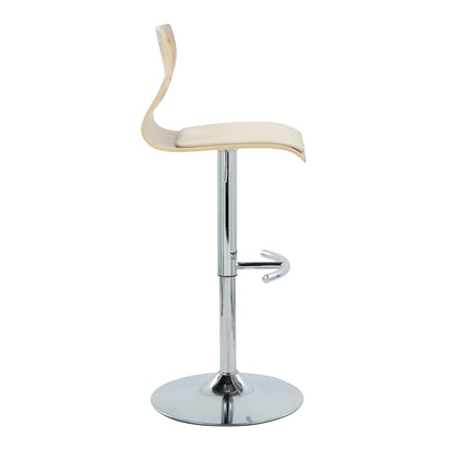 Folia - Mid-Century Modern Adjustable Barstool With Swivel With Rounded T Footrest (Set of 2) - Chrome / Zebra / Cream