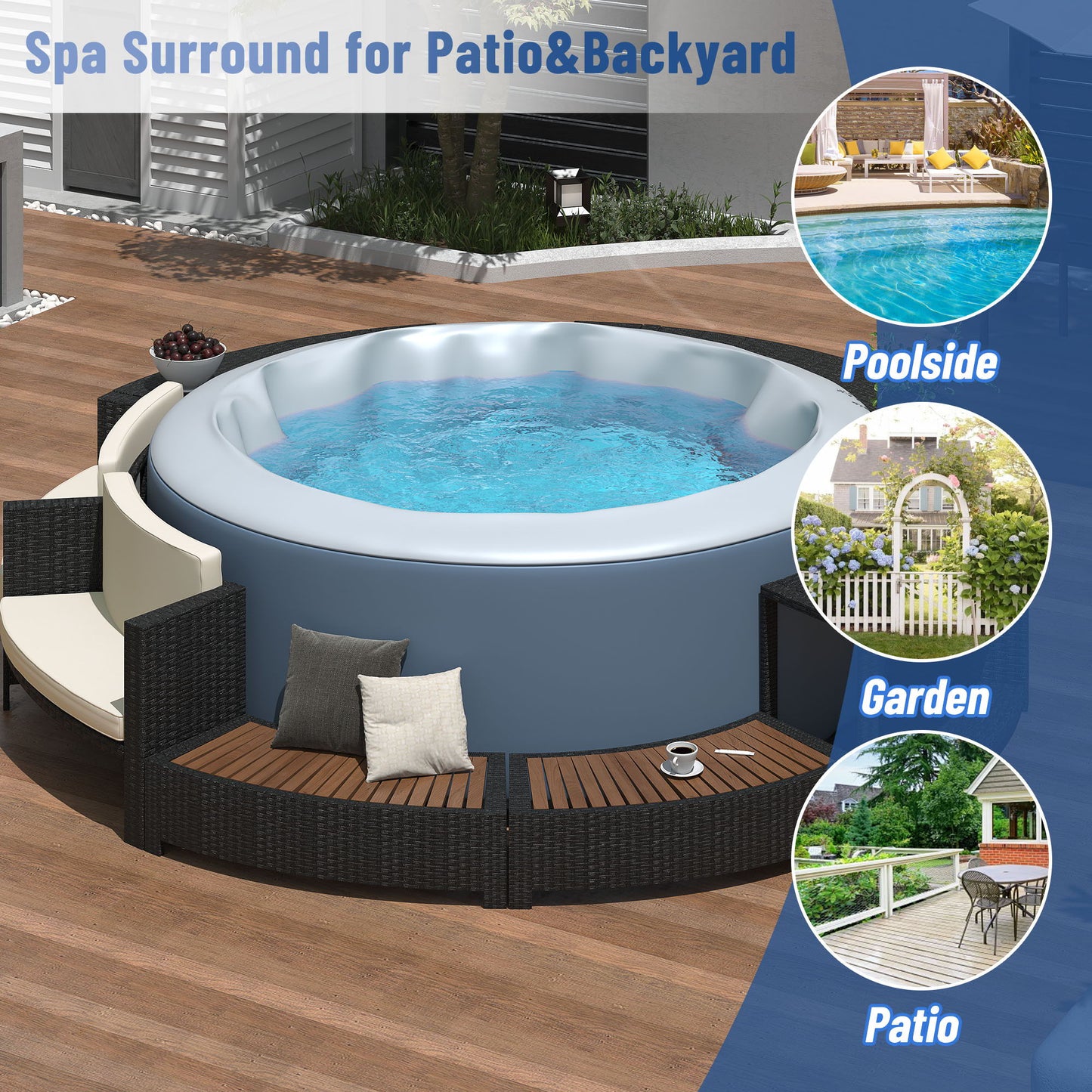 Spa Surround Spa Frame Patio Rattan Sofa Set With Storage Spaces, Mini Sofa And Comfortable Cushion For Patio, Backyard - Beige