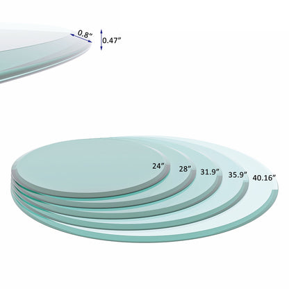 28" Round Tempered Glass Table Top Clear Glass 1 / 2" Thick Beveled Polished Edge - Transparent