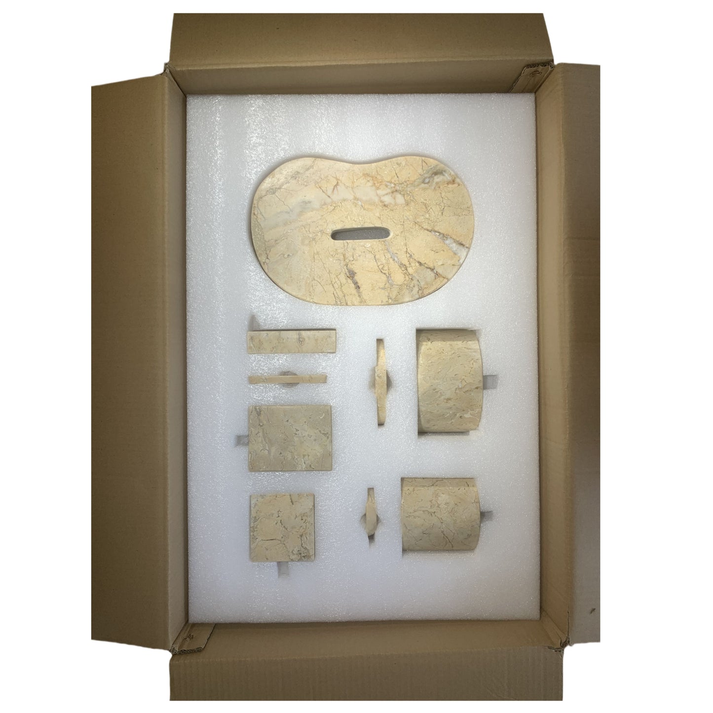 Marble Bathroom Accessories Set, Natural Stone - Beige / Gold / Beige / Yellow