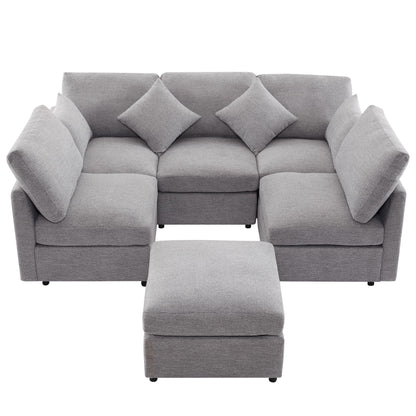 Sectional Sofa Modular Sofa U - Shaped Sofa Couch Sofa Bed L - Shaped Sofa With A Movable Ottoman And Two USB Ports For Living Room - Light Gray
