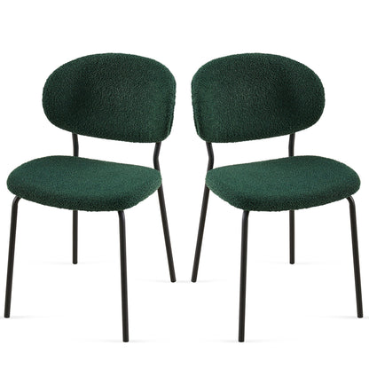 Boucle Dining Chairs, Dining Chairs With Metal Legs For Dining Room, Kitchen, Living Room (Set of 2) - Dark Green