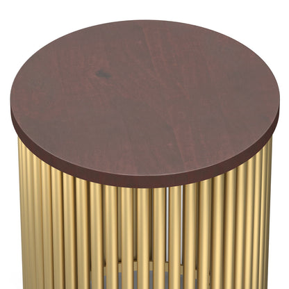 Demy - Metal And Wood Accent Table - Cognac / Gold